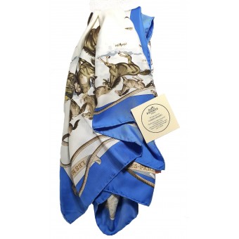 Foulard Hermes in seta bianco e azzurro 