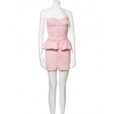Abito smanicato in denim rosa
