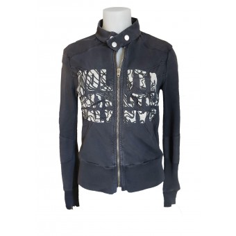 Giacca blu con zip e logo 