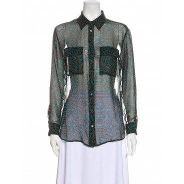Camicia verde animalier in seta