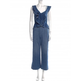 Tuta in denim con balza