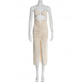 Abito midi cutout beige