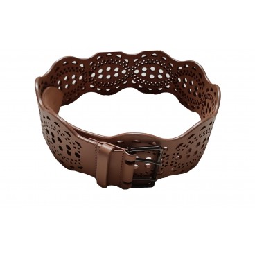 Cintura in pelle traforata marrone 