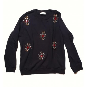 Felpa nera con strass e pietre 