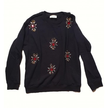 Felpa nera con strass e pietre 