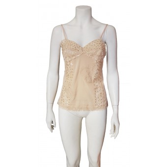 Top beige in seta e pizzo
