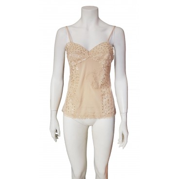 Top beige in seta e pizzo