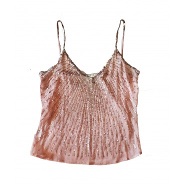 Top donna stelline rosa in seta 