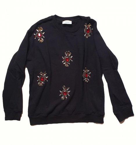 Felpa nera con strass e pietre 